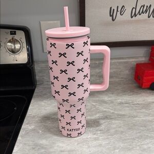 Katydid Pink Tumbler with Black Bow Design